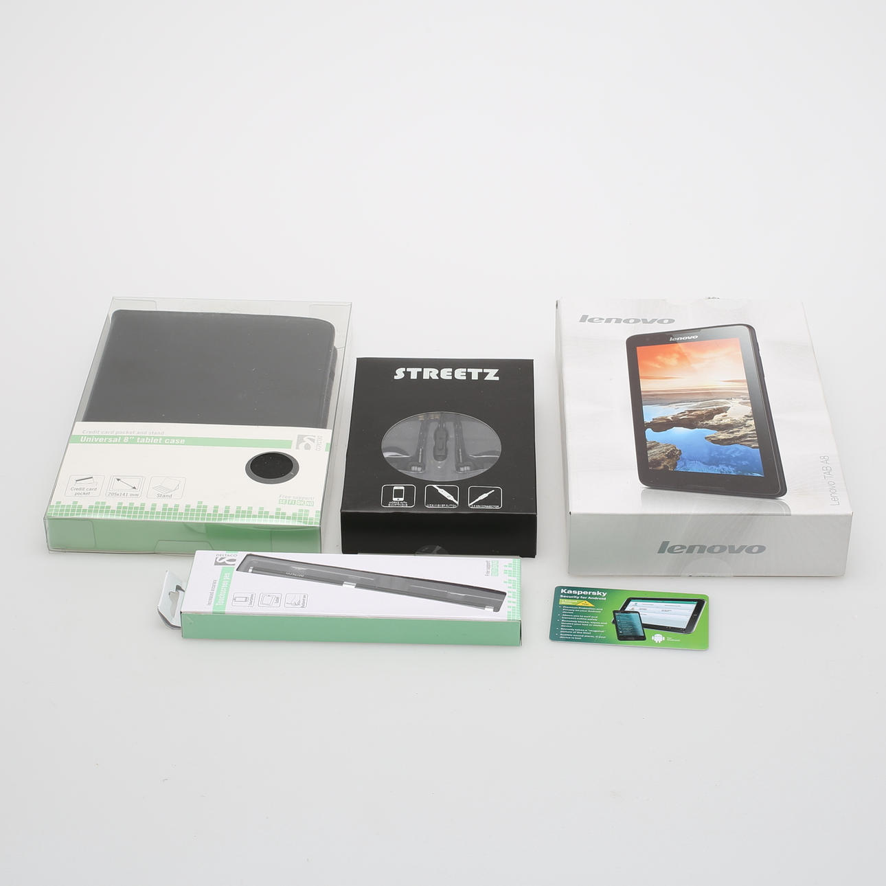 LÄSPLATTA med tillbehör, Lenovo, Streetz, Deltaco, Kaspersky.
