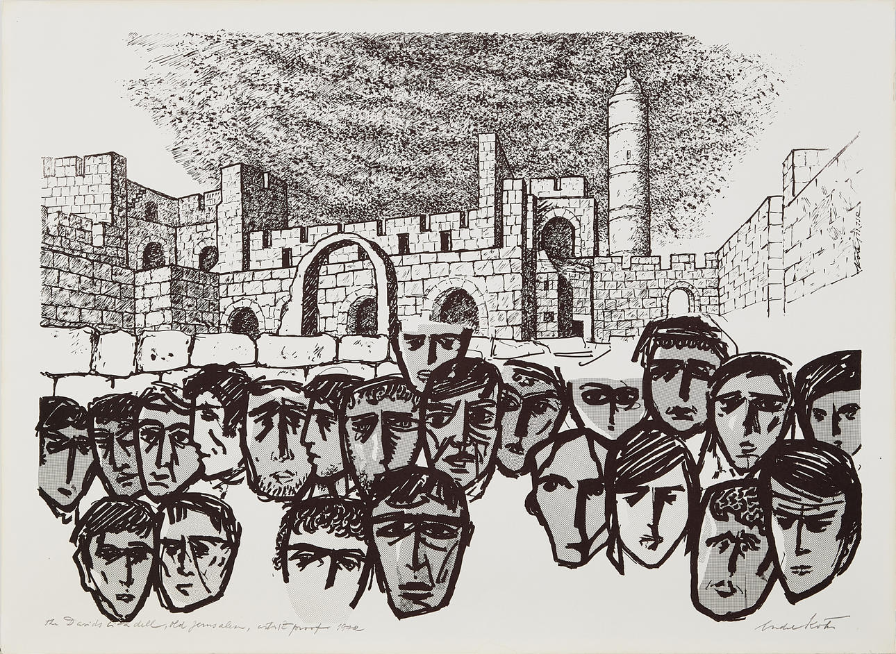 ENDEL KÖKS. “The David citadel, old Jerusalem” offset print, signed and dated 1972, artist proof.