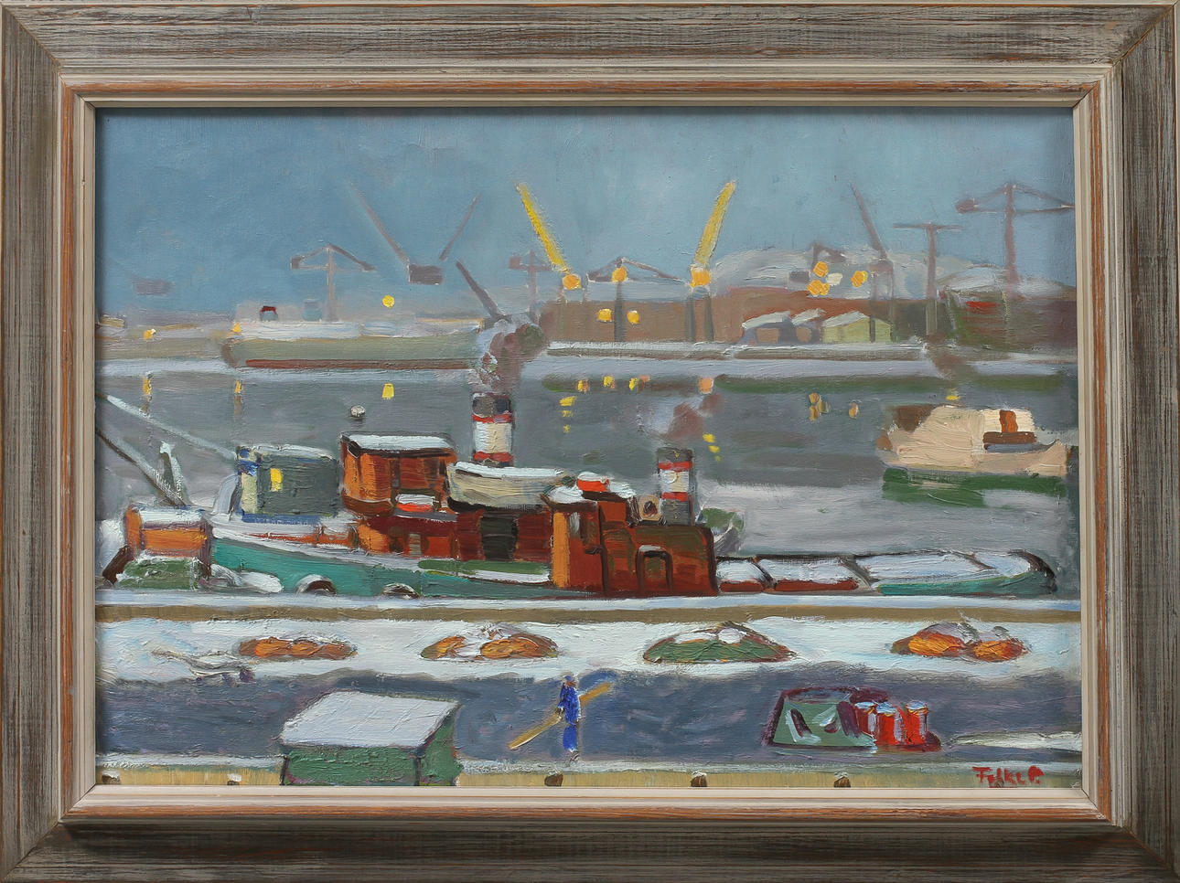 FOLKE PERSSON. Göteborgs hamn, olja på duk, signerad.