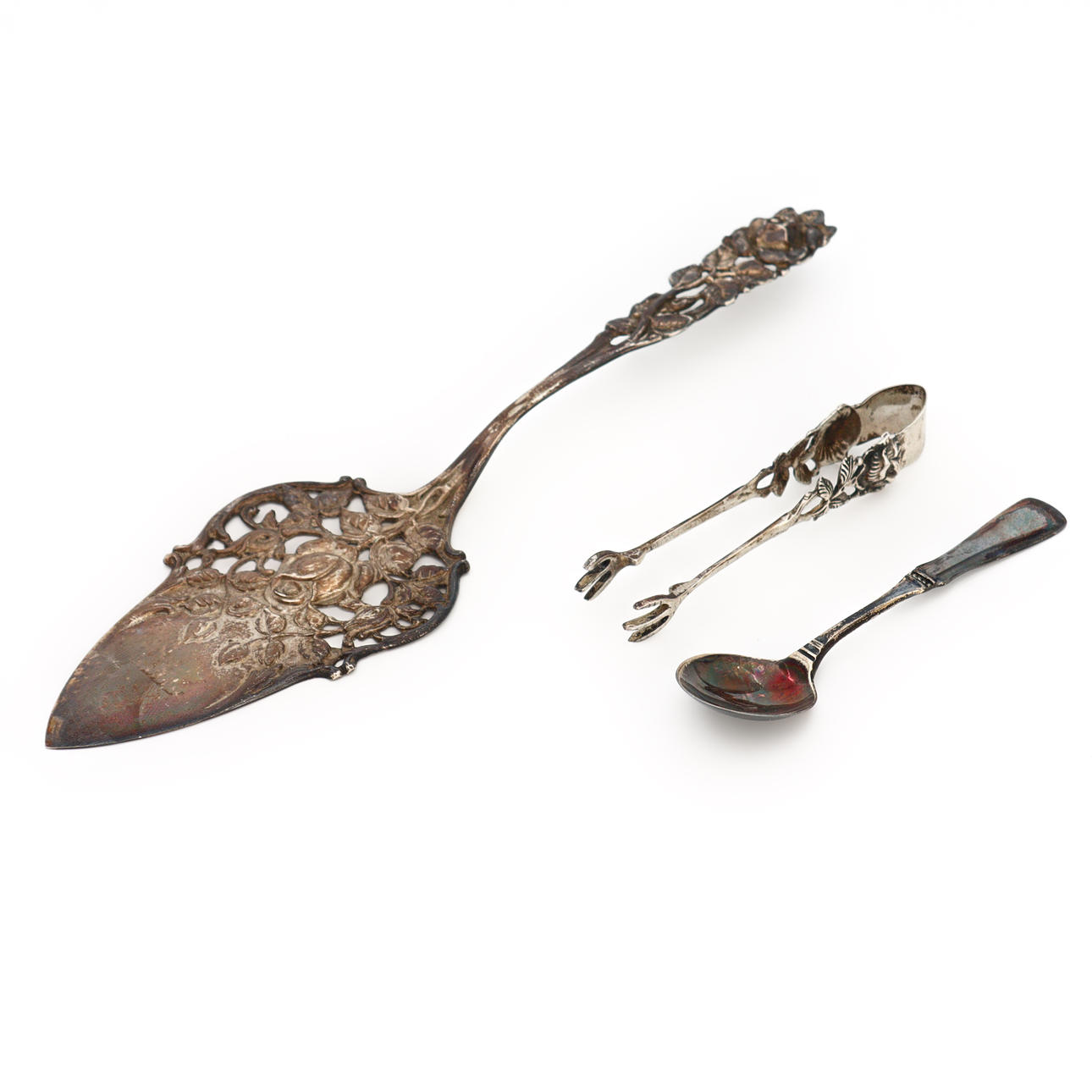 SILVER, CAKE SHOVEL, CANE, MOCCASKED.