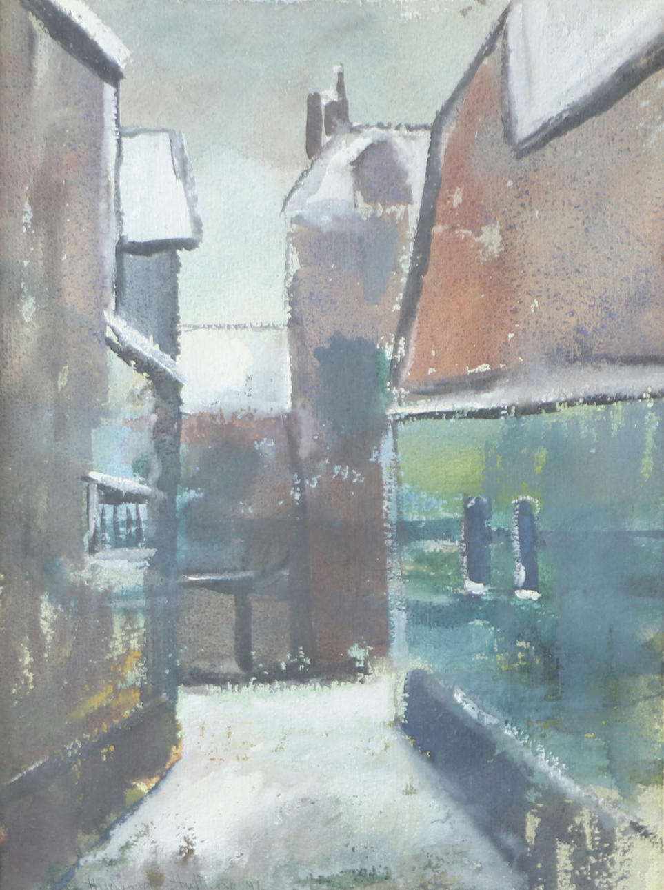 HILDING HULTBERG. City motif, gouache, signed.