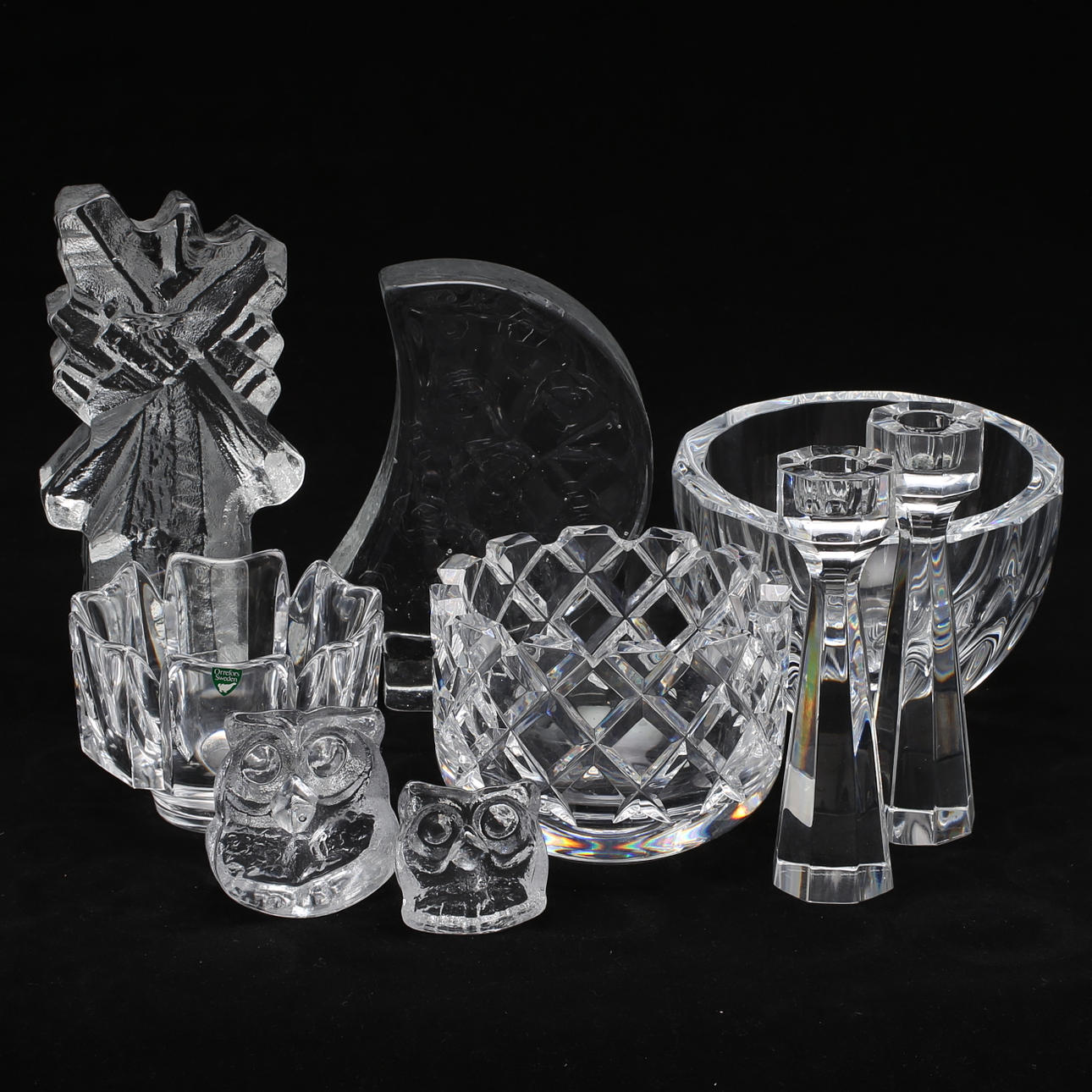 GLASFÖREMÅL, 9 st, Kosta, Orrefors.