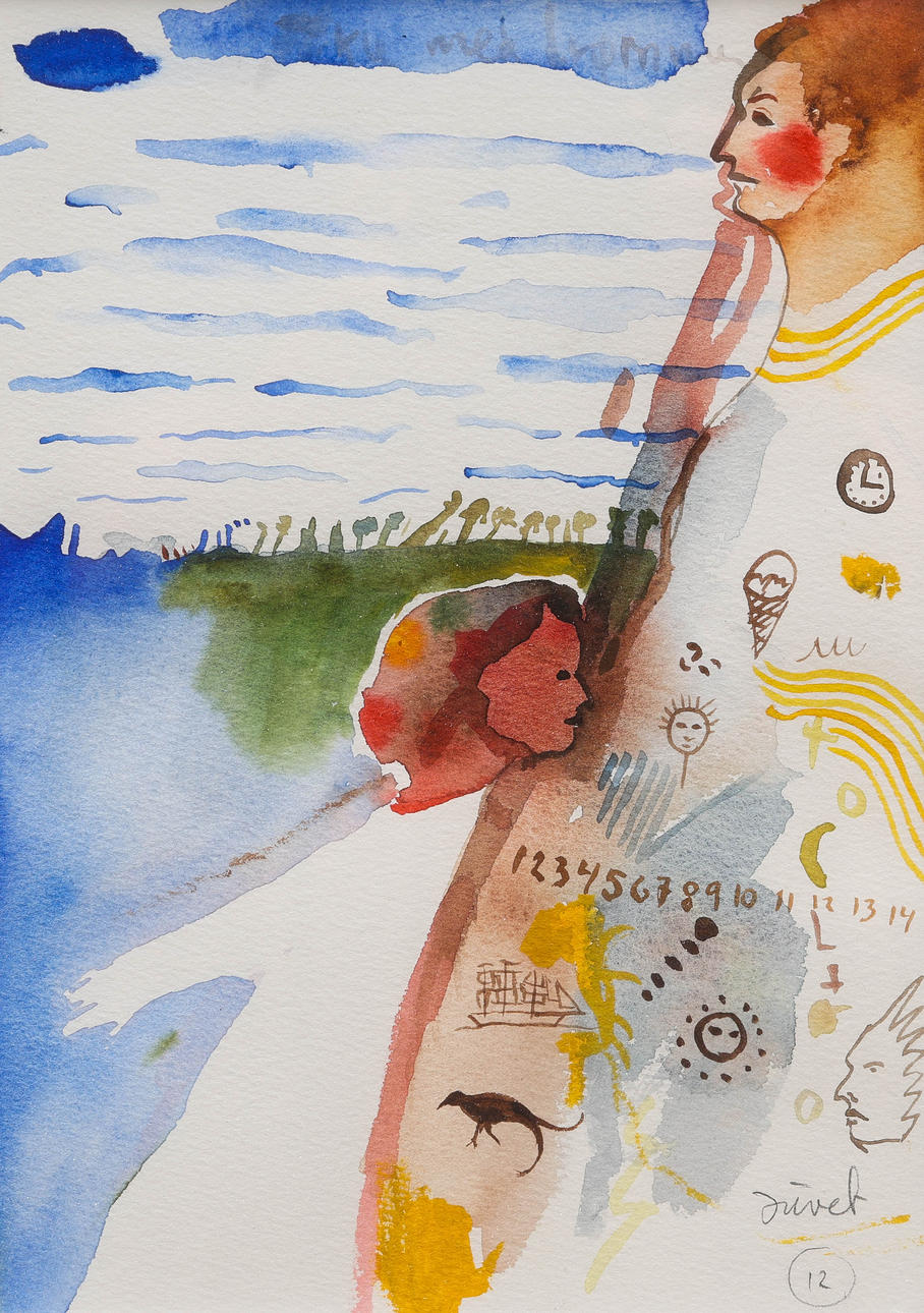 OIDENTIFIERAD KONSTNÄR. acuarela, composición, firmada.