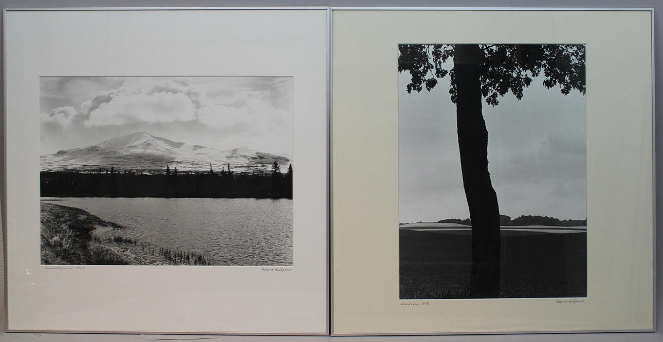 EDGARD ERIKSSON. "Landskap 1979" och "Snasahögarna 1963" (2). Fotografier. Signerade.