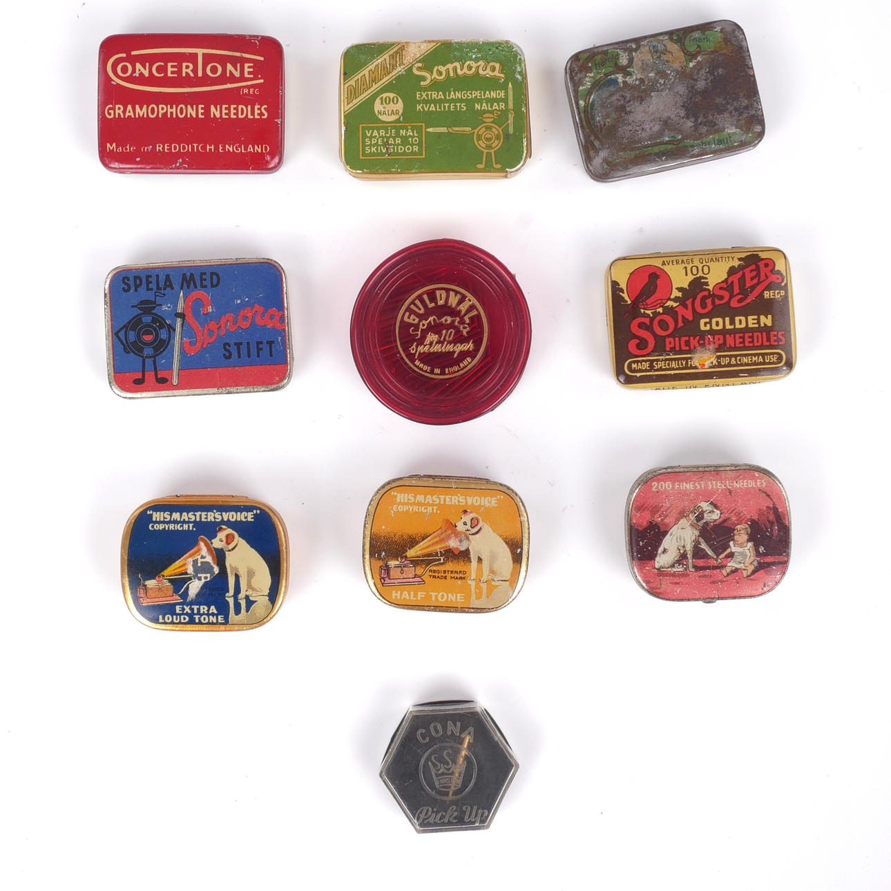 GRAMMOFONSTIFT, 10 kasser, metalplader og plast.