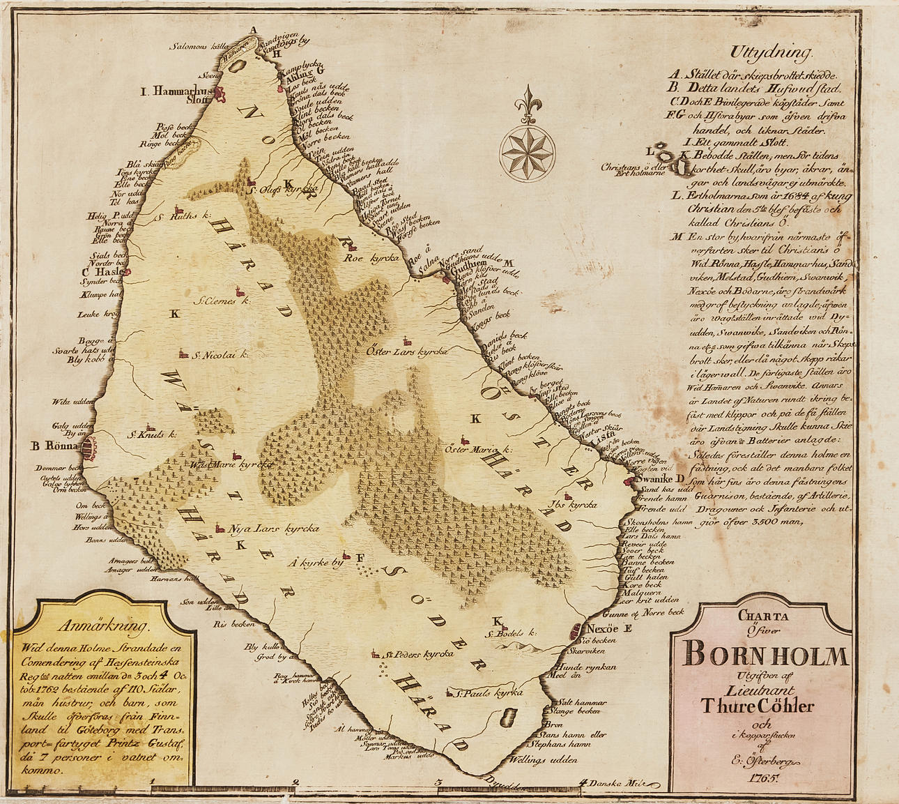 BORNHOLMIN KARTTA, 1765, Cöhler - Österberg.