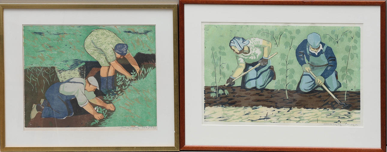 SVEN LJUNGBERG. color woodcuts, 2 pcs, numbered, signed.