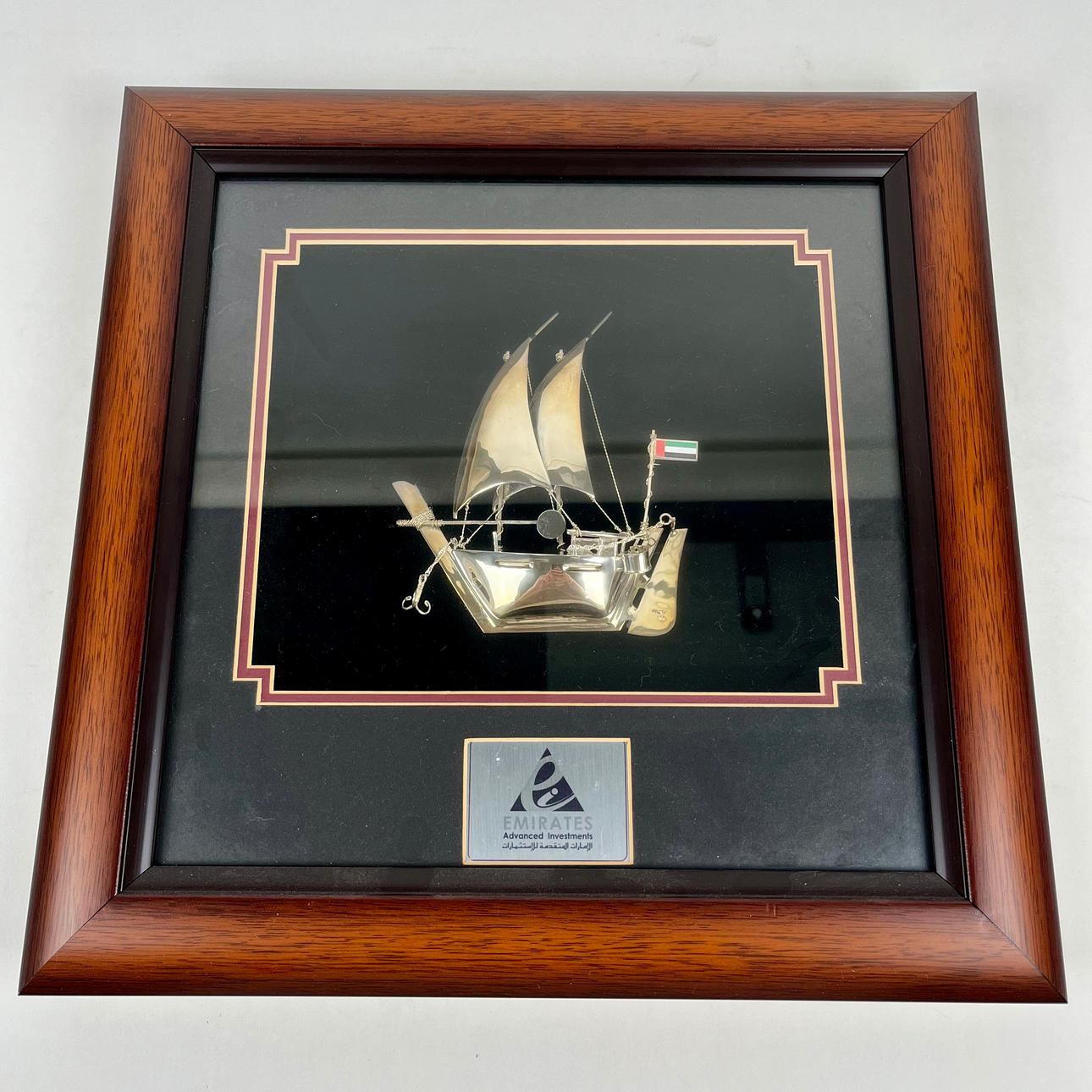 SHIP MODEL, silver, framed.
