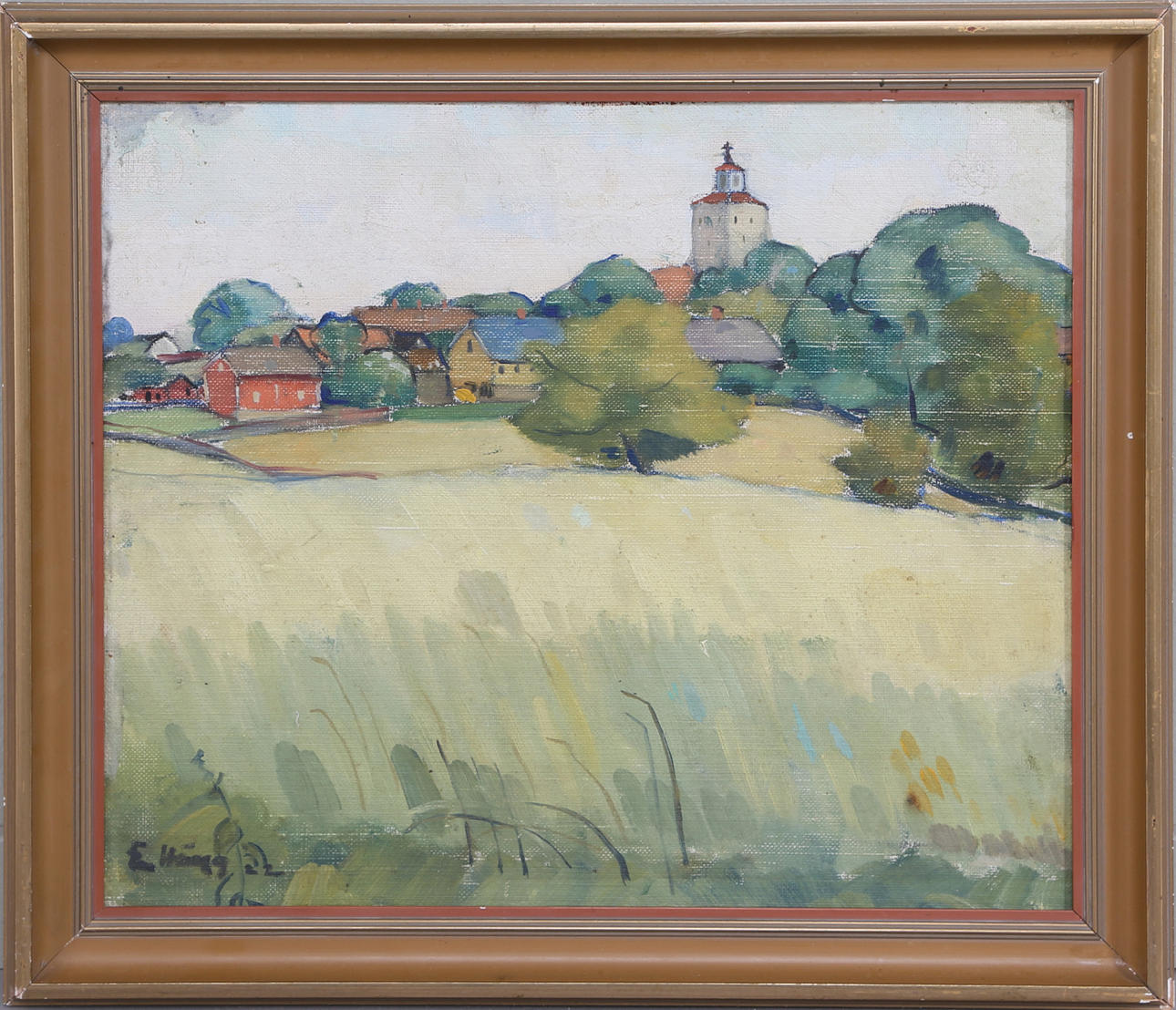 EDVIN HÄGG. Motiv från Vickleby, Öland 1922, olja på pannå, signerad.