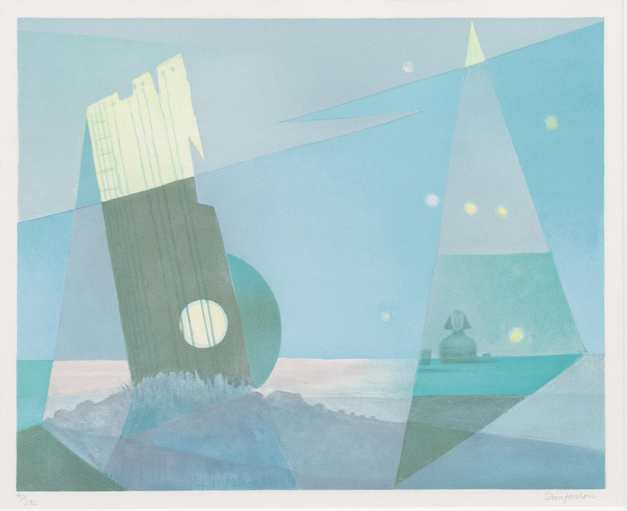 SVEN JONSSON. “Aniara”, lithograph in colours, numbered 90/390, signed.