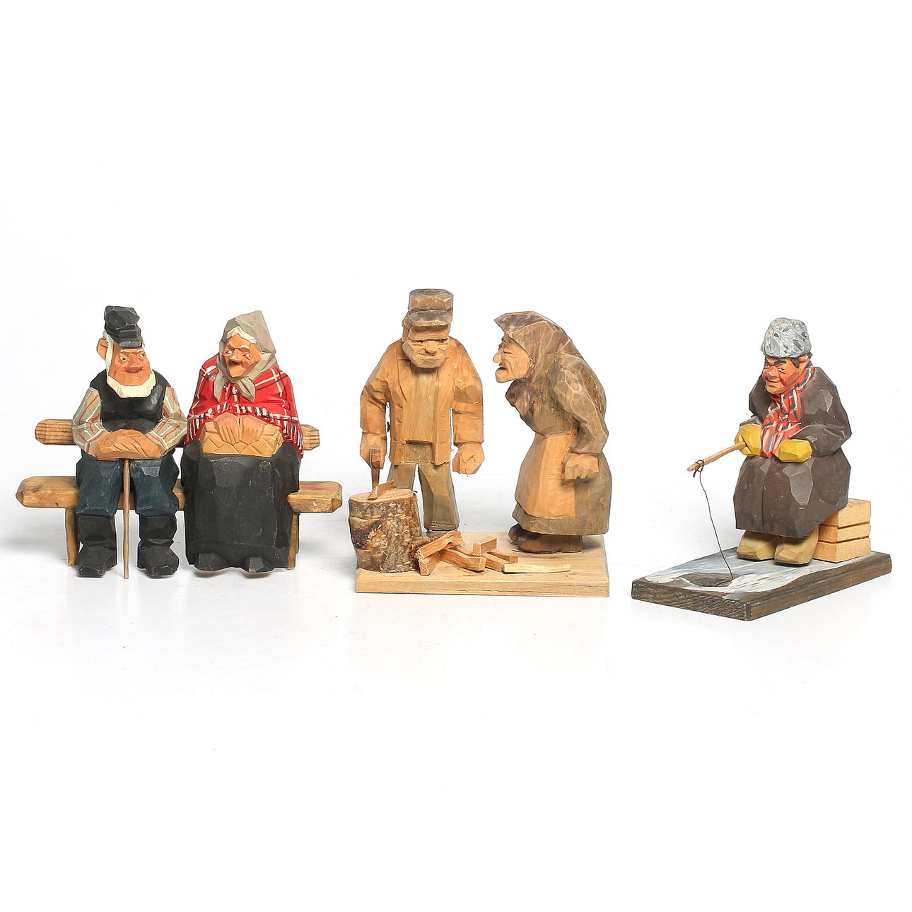 FIGURER, 3 st, snidat trä, signerade, bl.a. Nils och Olof Gunnarsson, 1960-tal.