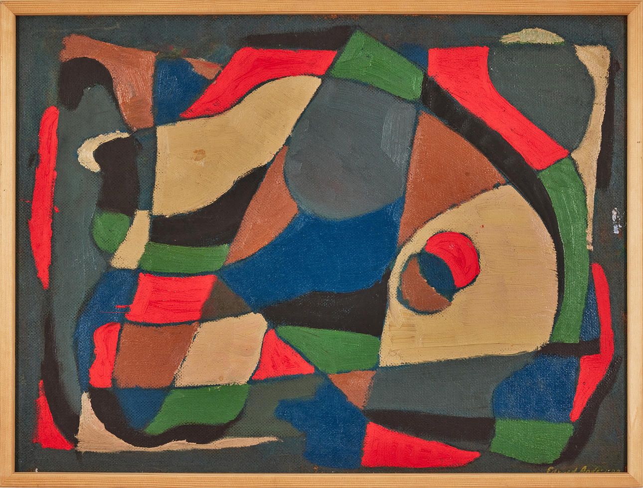 EDVARD  ANDERSSON. Composition, oil painting on panel, signed Edvard Andersson, executed in the early 1950s.