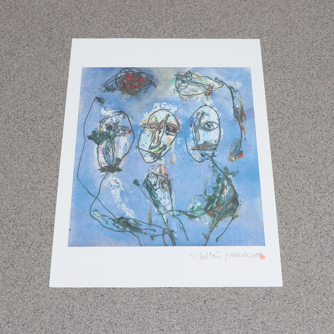 YOSHIO NAKAJIMA. Print. Composition with figures. Hand signed.