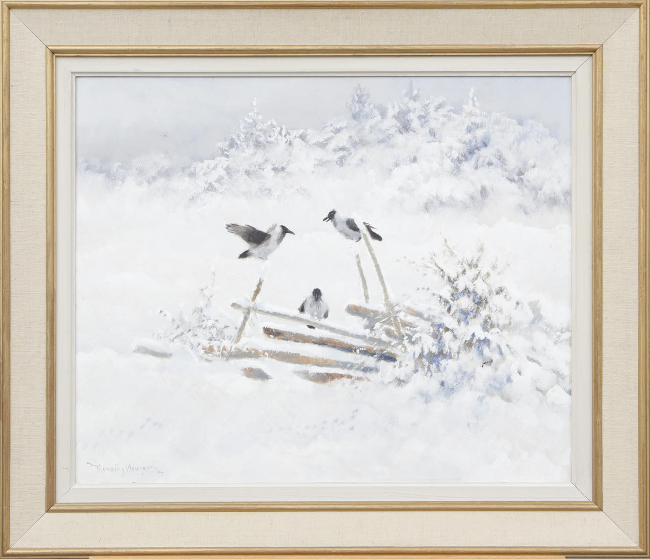 HENNING HOUGAARD. OIL, on panel, bird motif, signed.