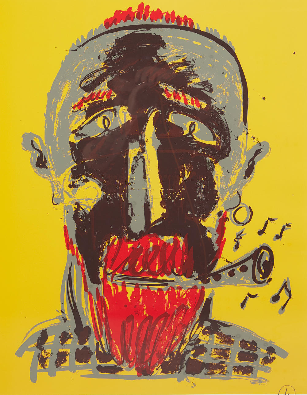 MARKUS LÜPERTZ (1941). Untitled (Self-Portrait with Clarinet), printmaking.