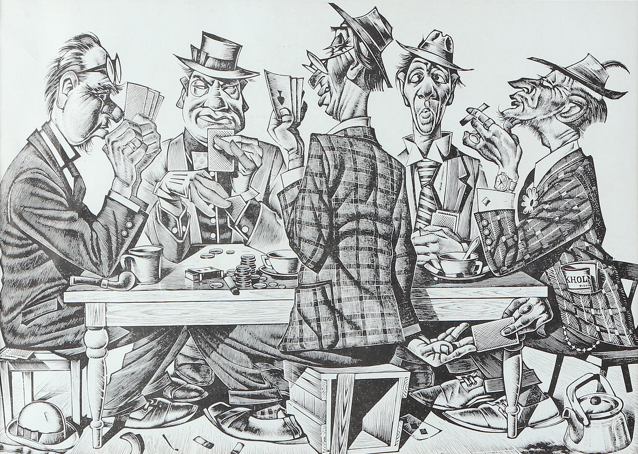 ALEXANDER RISTMÄGI. Graphic sheet. Card players. It's unsigned.