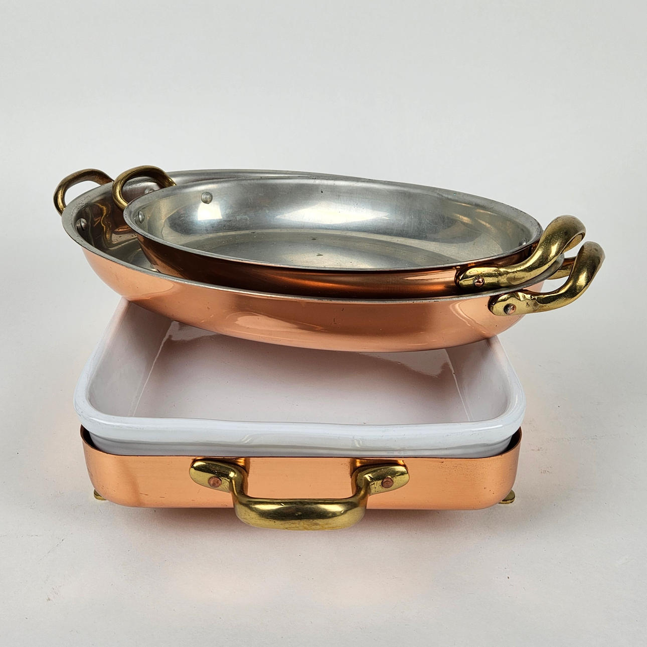 MOLDS, 3 pieces, copper and brass, one with ceramic insert, Krögarhuste.