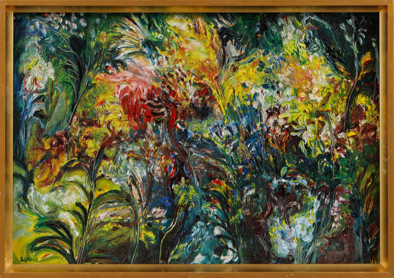 BERIT LANGE. Composition, oil on canvas, signed.