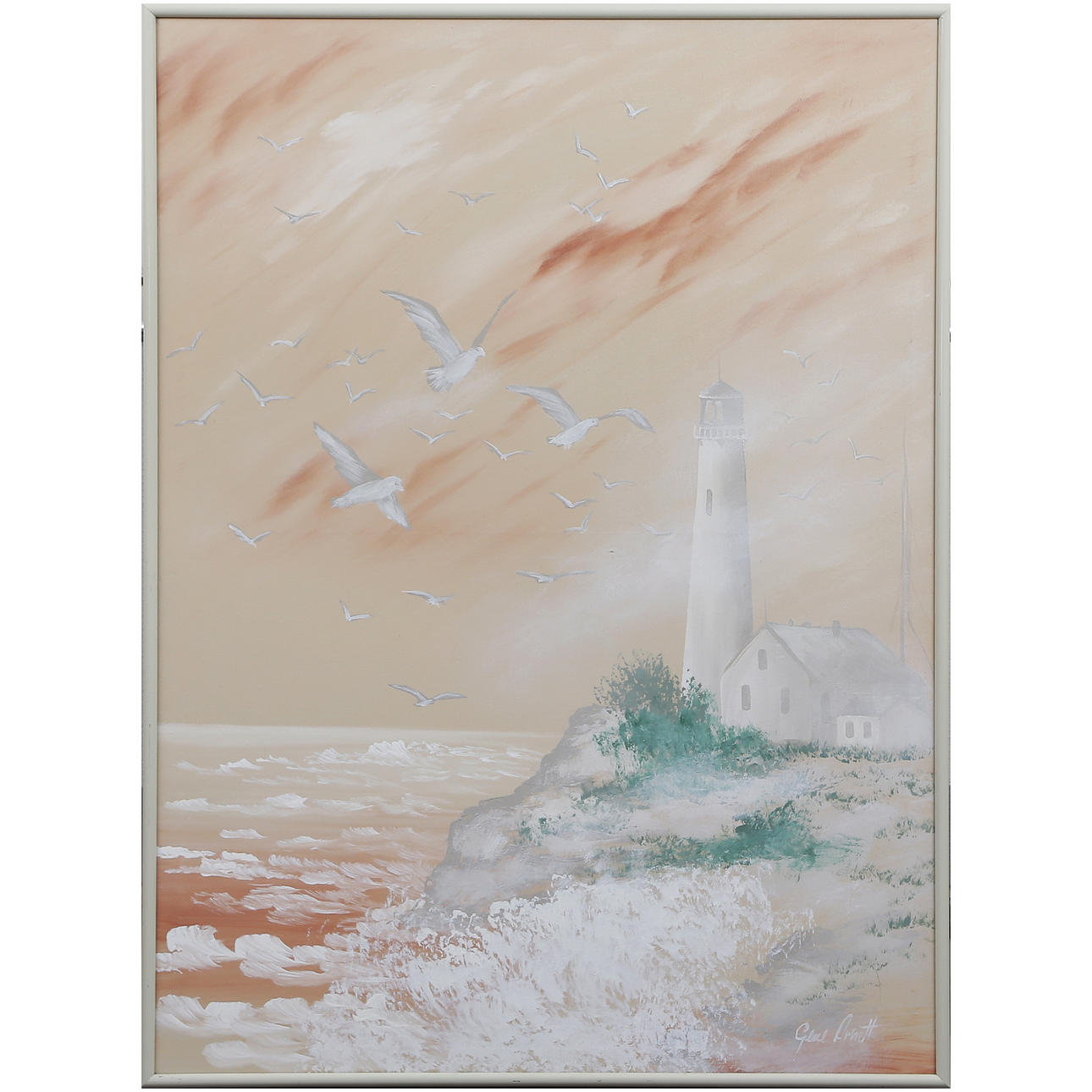 GENE ARNETT. “LIGHTHOUSE” ACRYLIC ON CANVAS, SIGNED.