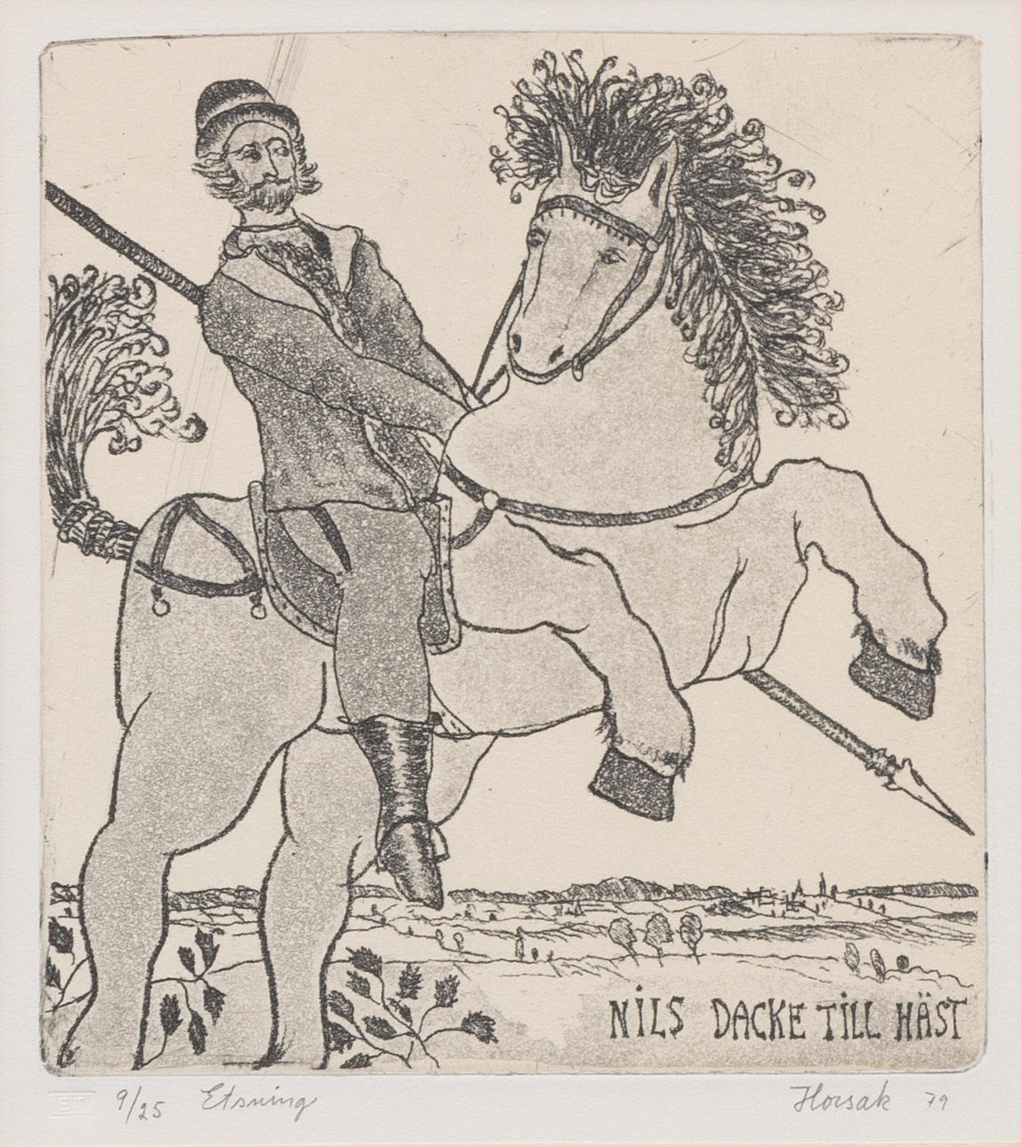 ALLAN HORSAK. Nils Dacke on horseback, etching, signed and dated -79.