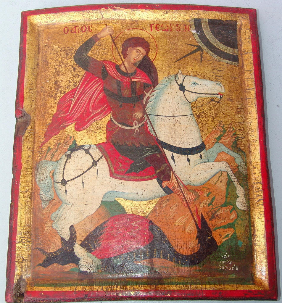 GRIECHISCHER MEISTER. Grekisk ikon, St. Georg, troligen 1800-tal.