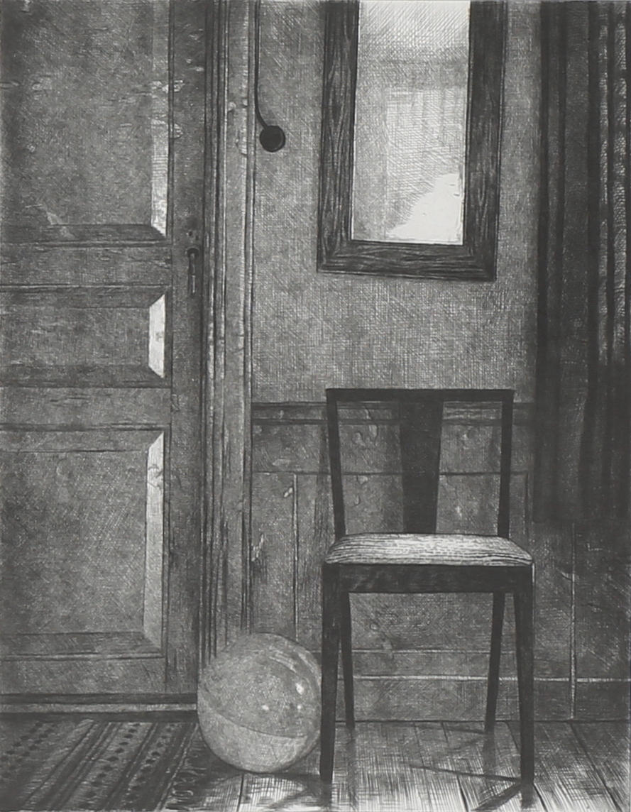 MIKAEL KIHLMAN. "Interiör med badboll", torrnål, signerad, numrerad 39/40 E.T.