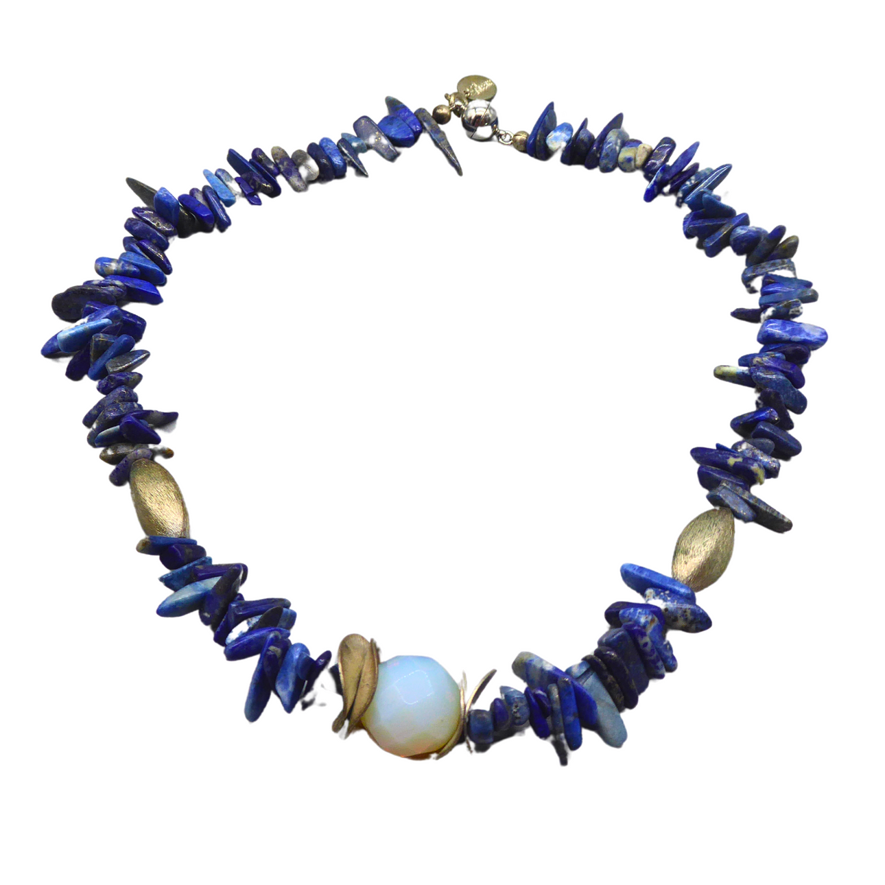 BLUE SPLINTER NECKLACE MADE FROM LAPIS LAZULI AND DECORATIVE ELEMENTS.