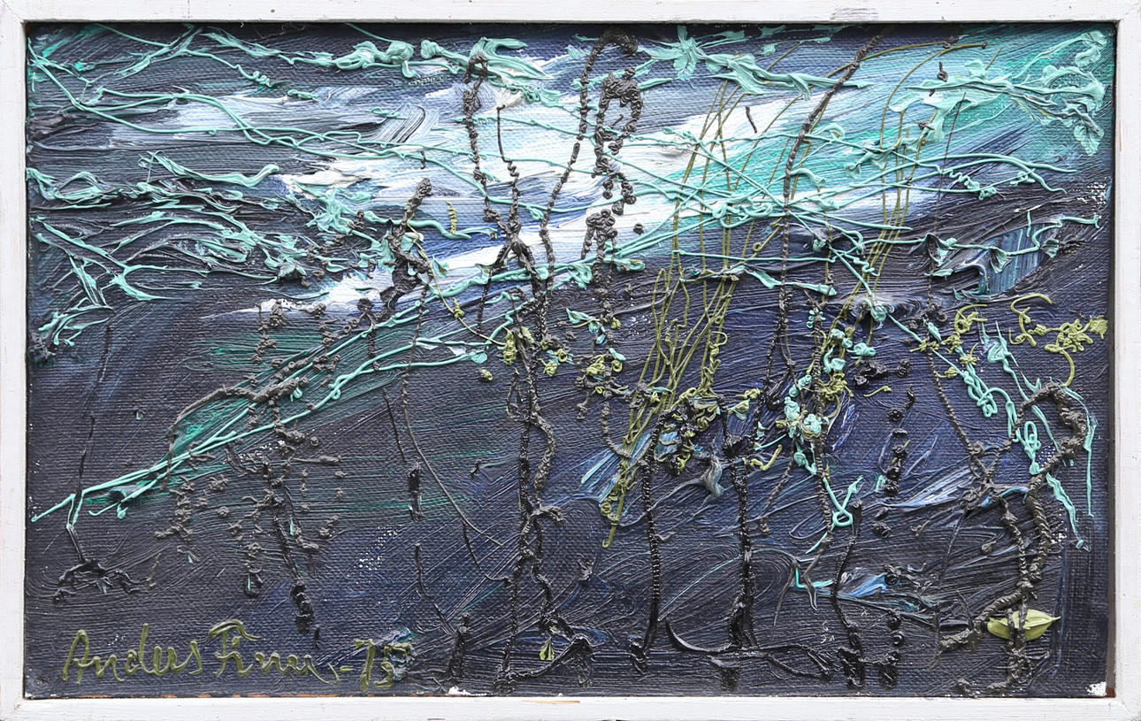 ANDERS FINN. Komposition, olja på pannå, signerad och daterad -75.