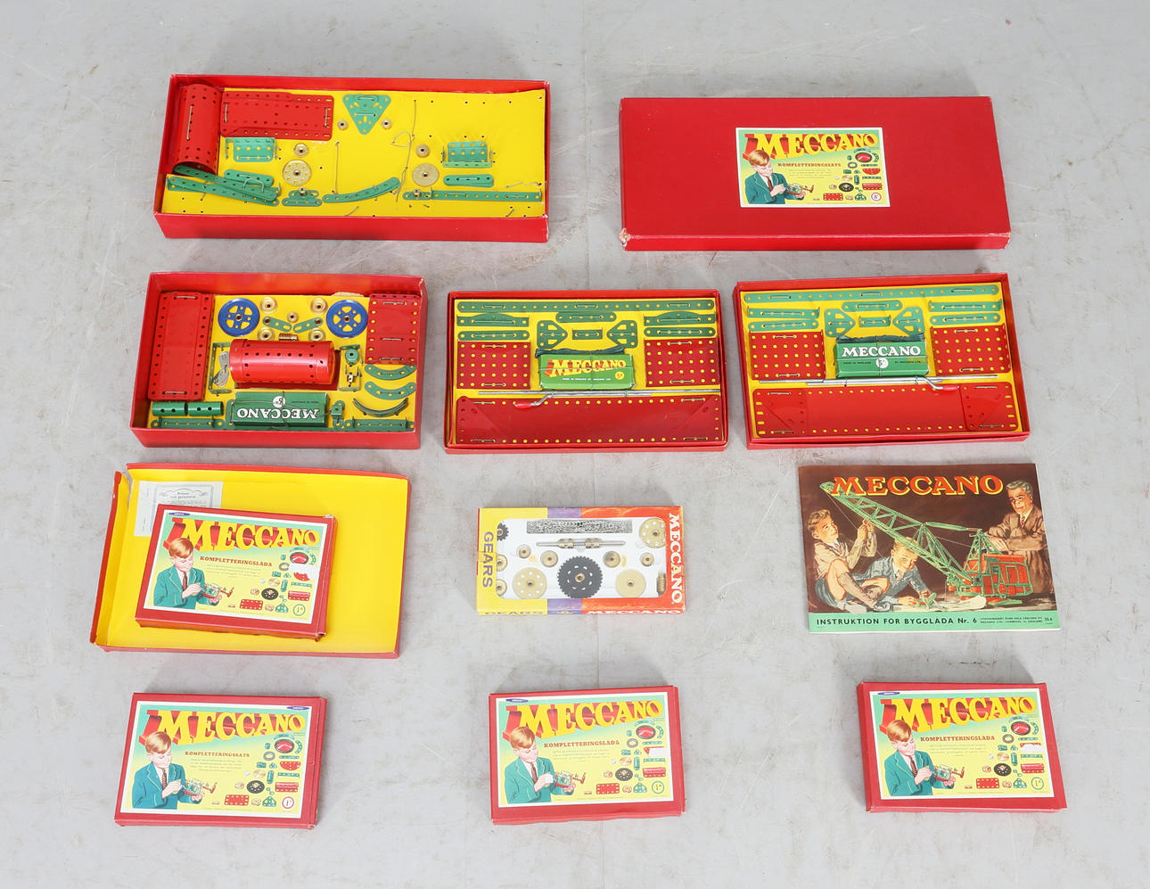 MECCANOLÅDOR, 9 stycken,1960-tal.
