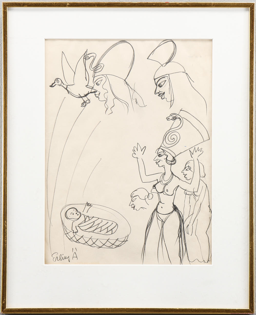 ERLING ÄRLINGSSON. Pencil drawing, signed.