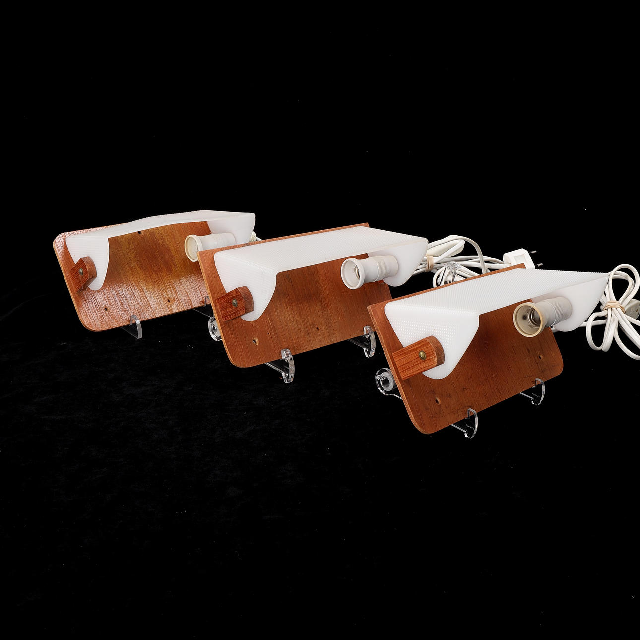 WALL LAMPS, 3 pieces, teak/plastic, Lorentzons, Epa, 1960s.