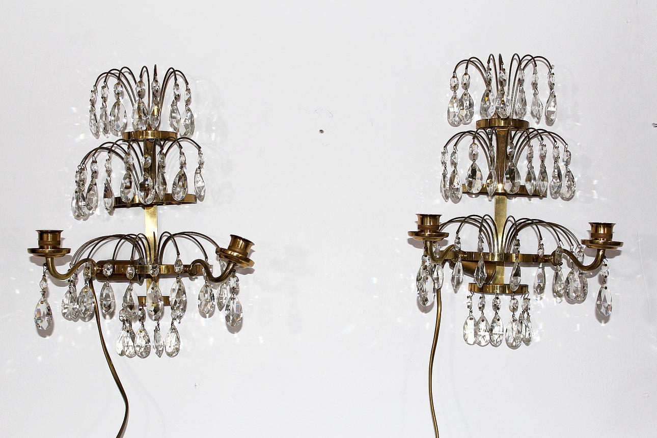 LAMPETTER, paret, prismor och mässing, 2 ljuspunkter.