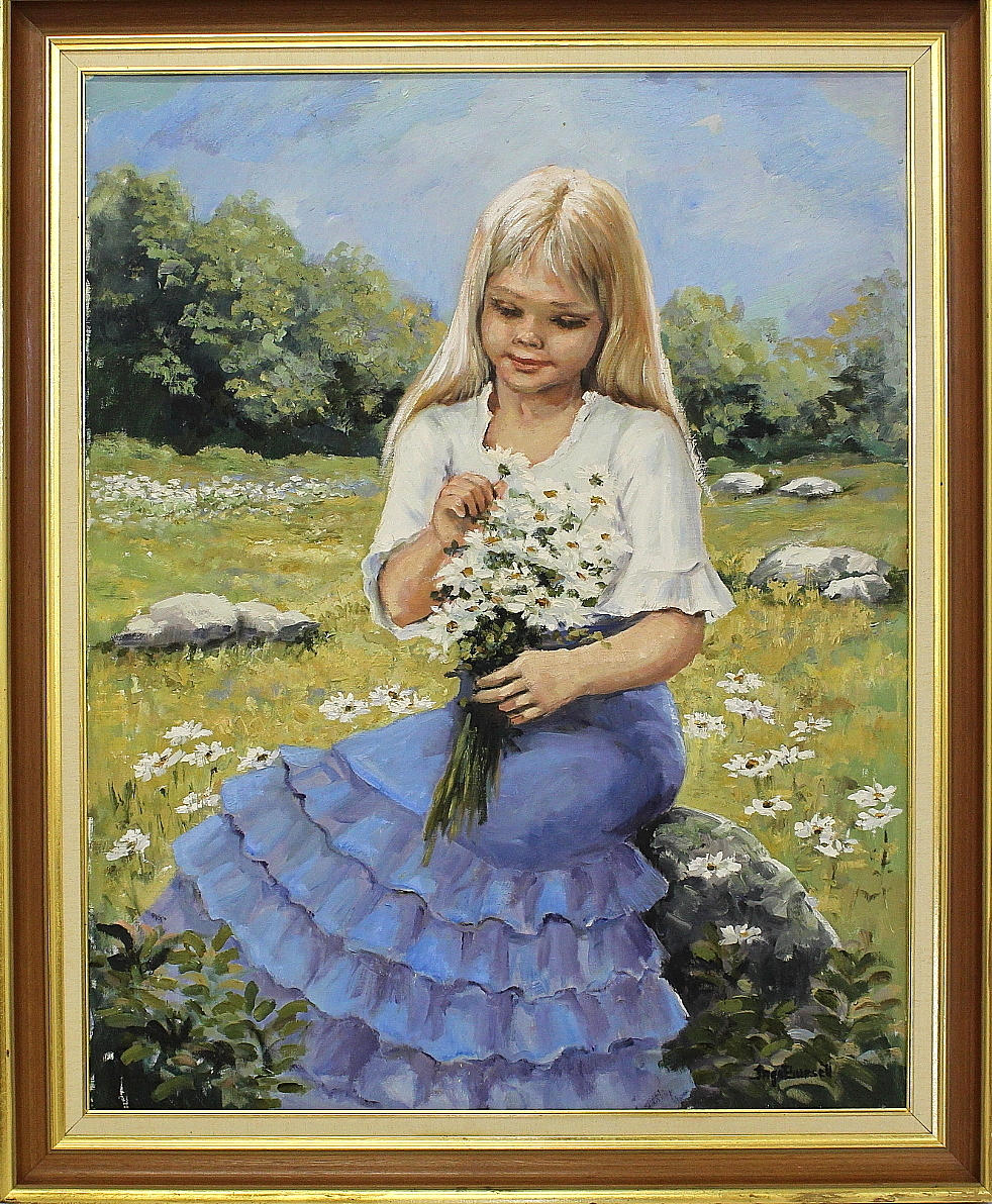 INGA BURSELL. olja på duk, blomsterflickan, signerad.