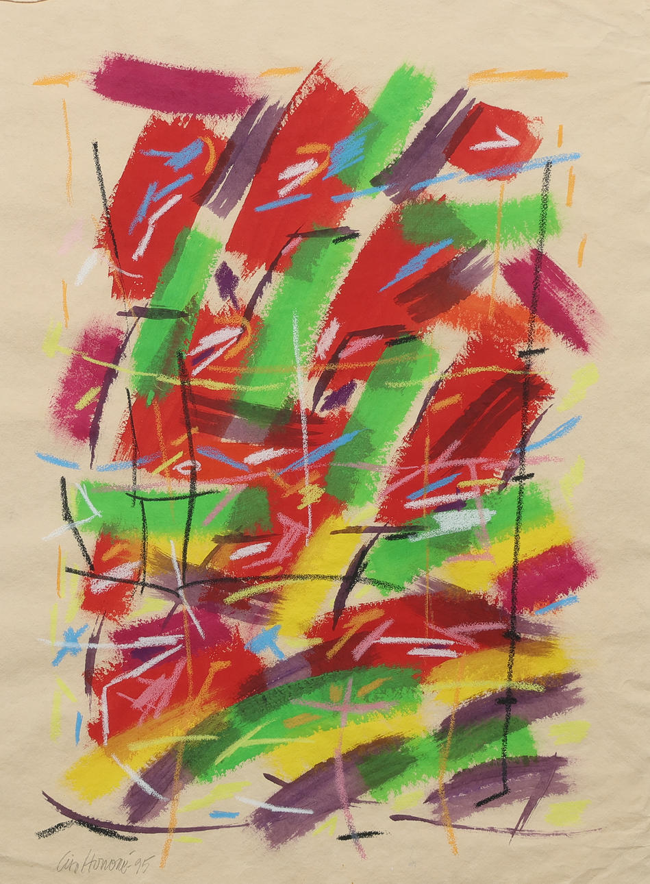 LISE HONORÉ (1940 -). Abstract composition, crayon on paper, signed, Denmark, 1995.