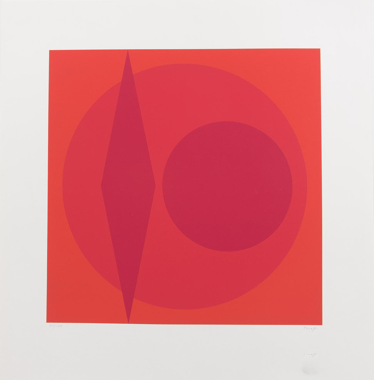 FRITZ RUOFF. Silkscreen i olika nyanser av rött, lim. och dubbeltecken.