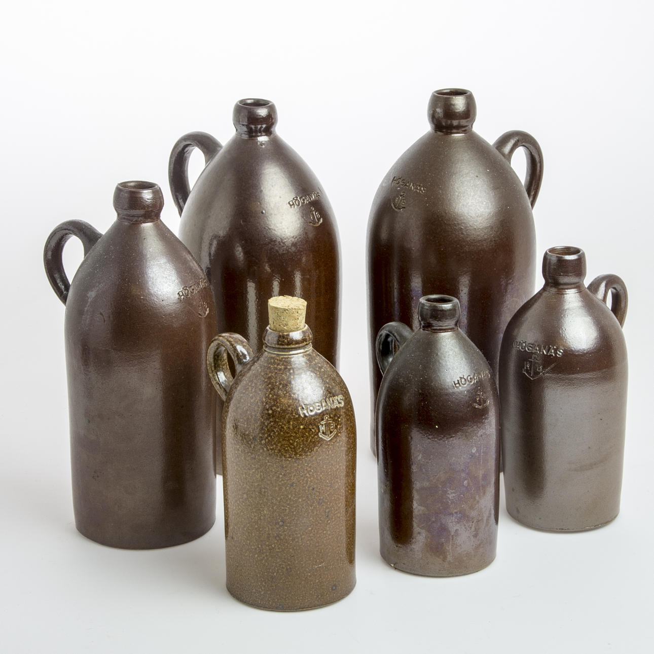 BRÄNNVINSKRUS, 6 stycken, keramik, 5 Höganäs samt Andersson & Johansson.