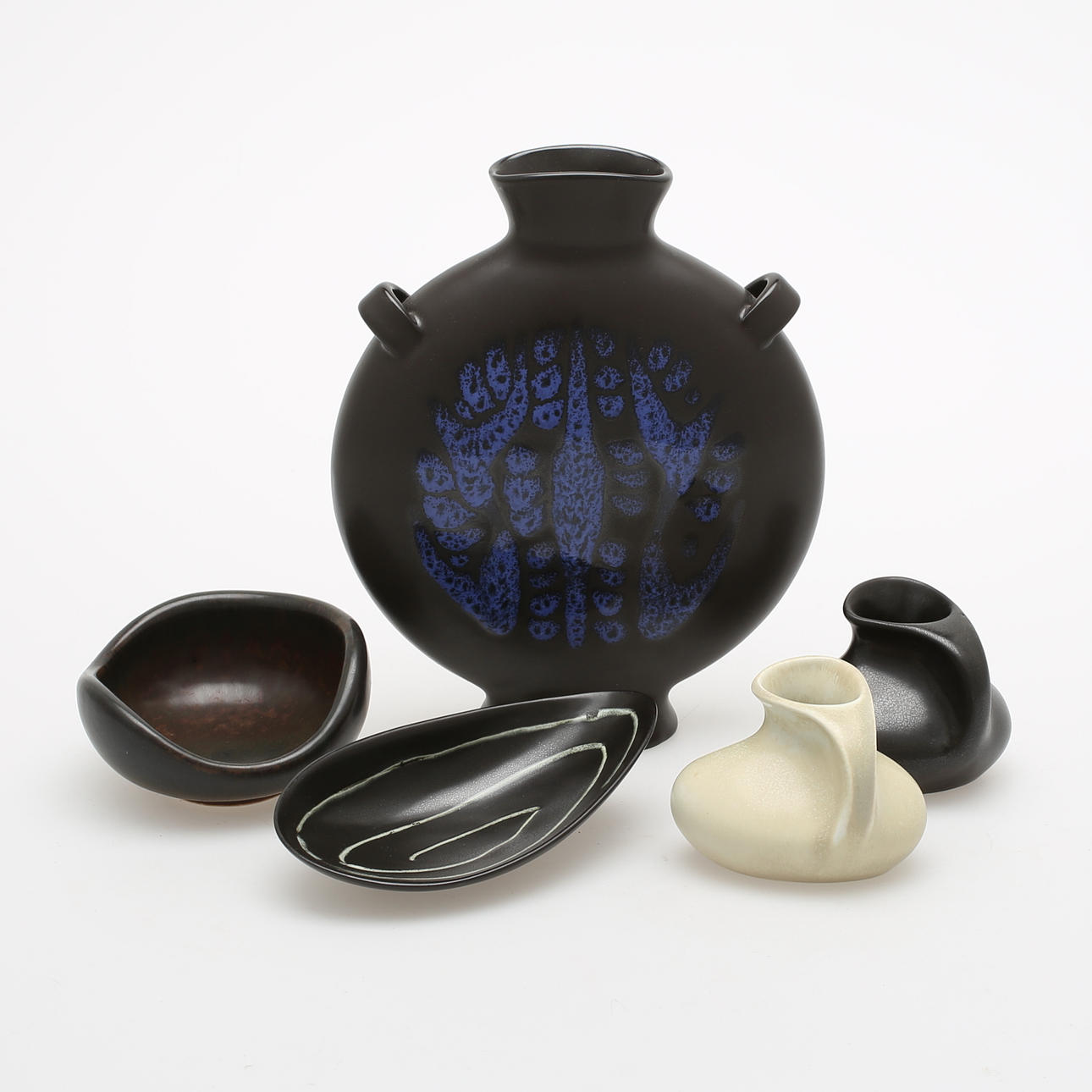 VASER, SKÅLAR, 5 st, stengods, Lillemor Mannerheim Gefle, Gunnar Nylund Rörstrand.