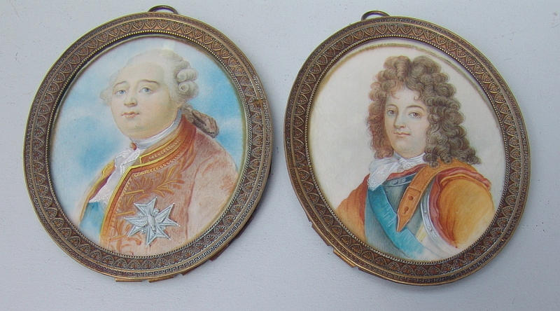 2 MINIATYRER, kungar av Frankrike, Ludvig XIV och Ludvig X.