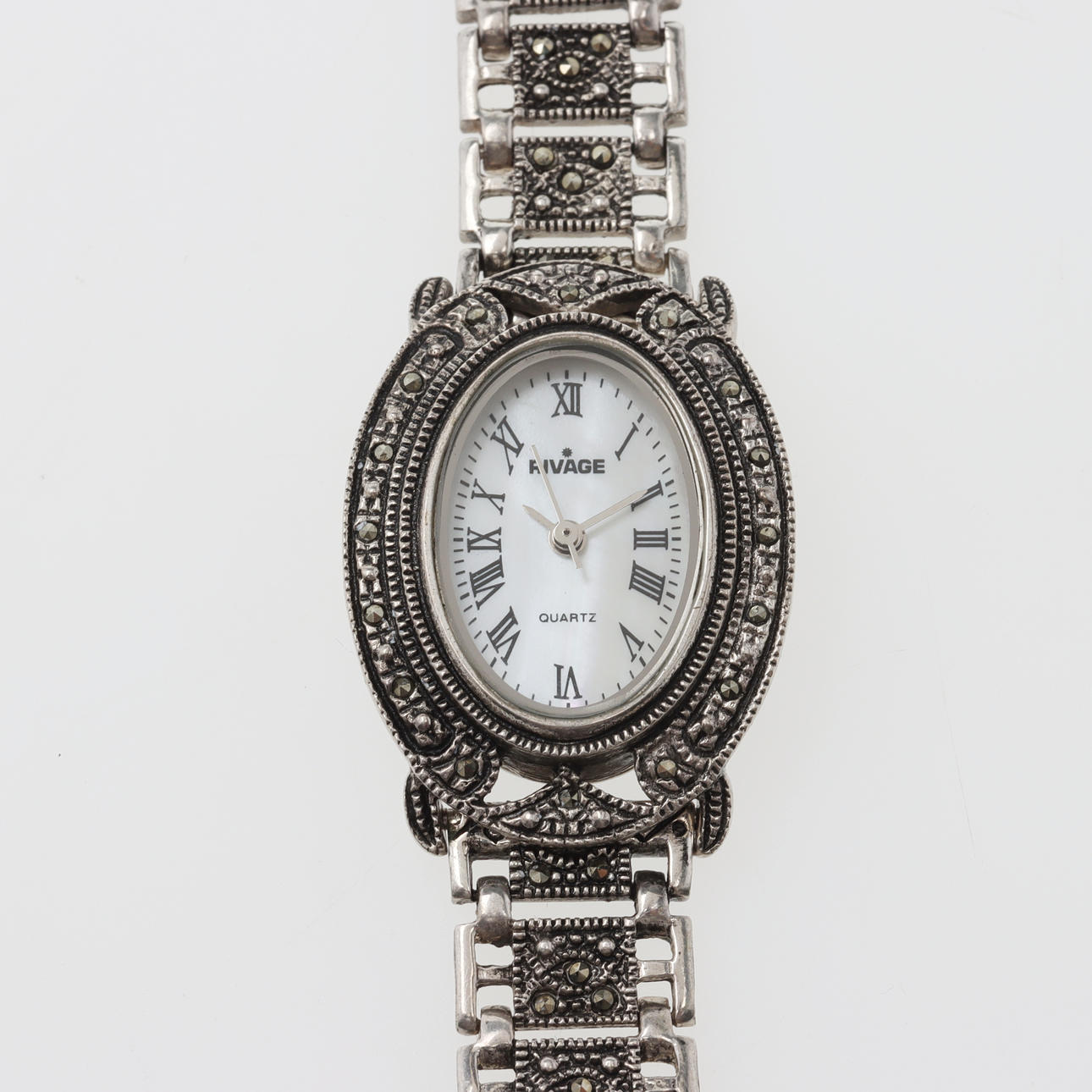 WRISTWATCH, silver & marcasite, Rivage Quartz.