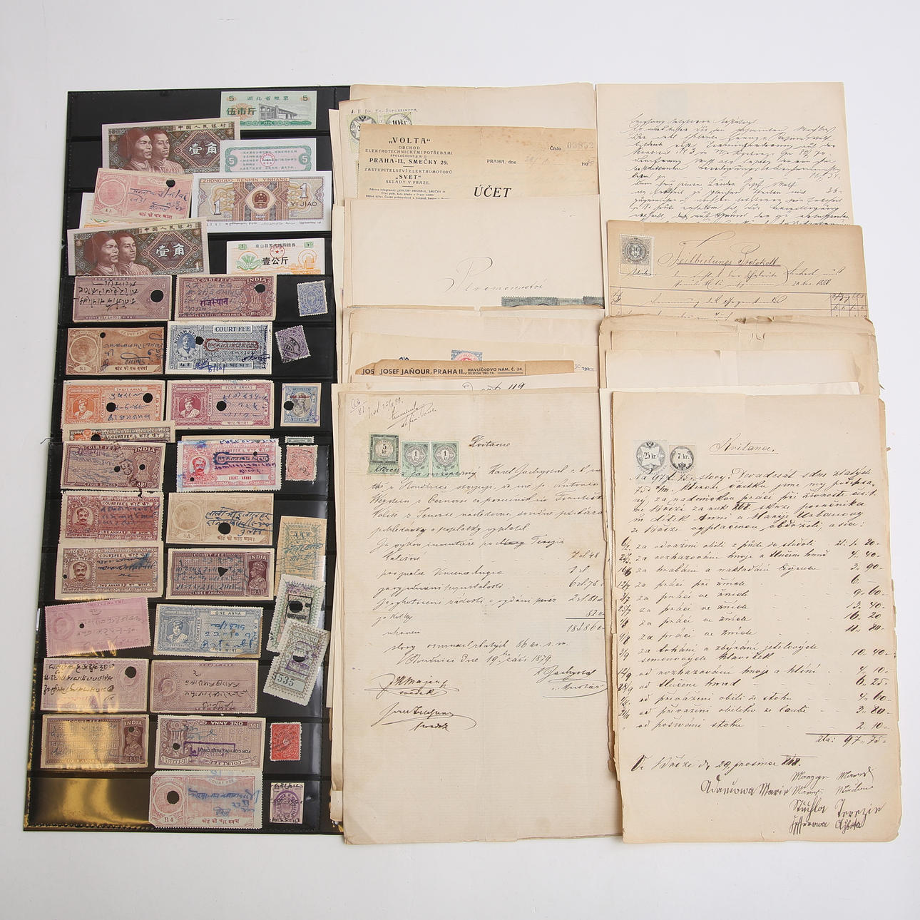 DOCUMENTS, approx. 35, franked, and BANKNOTES, COUPONS, 1800/20th century.