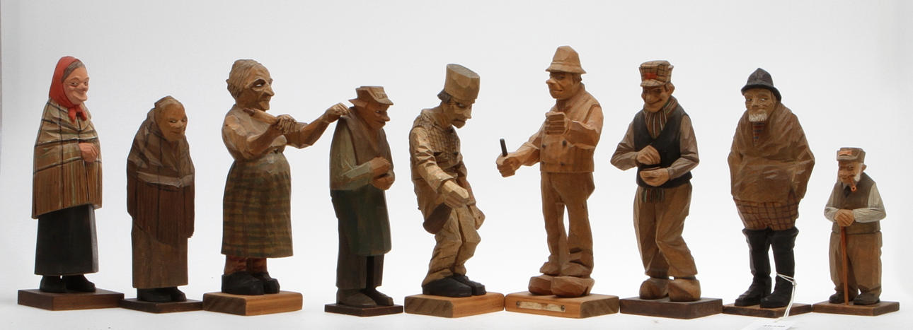 FIGURINER, 9 st, trä, Carl Johan Trygg samt Olof Trygg.