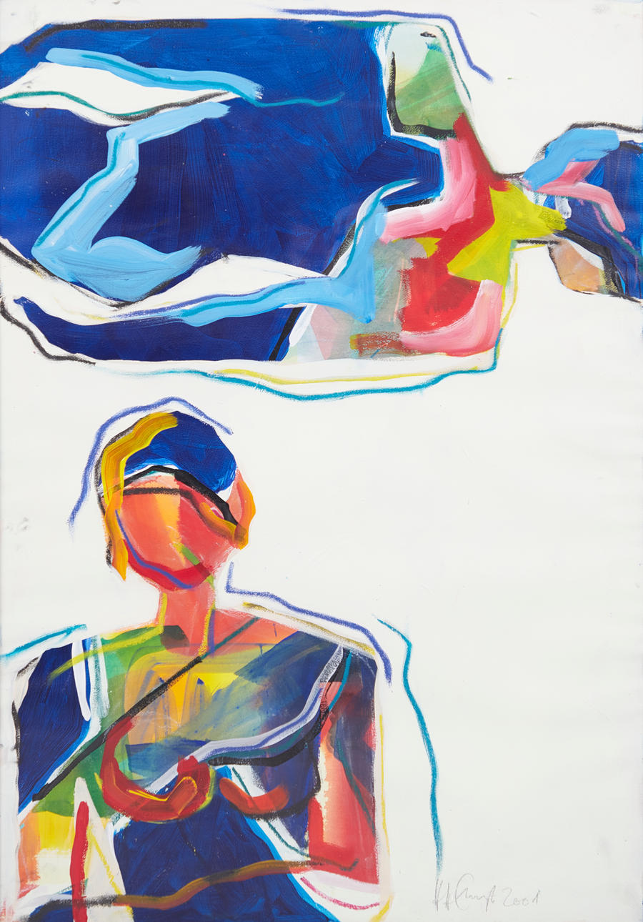 Graphic works, gouache, human outlines, signed, 2001.
