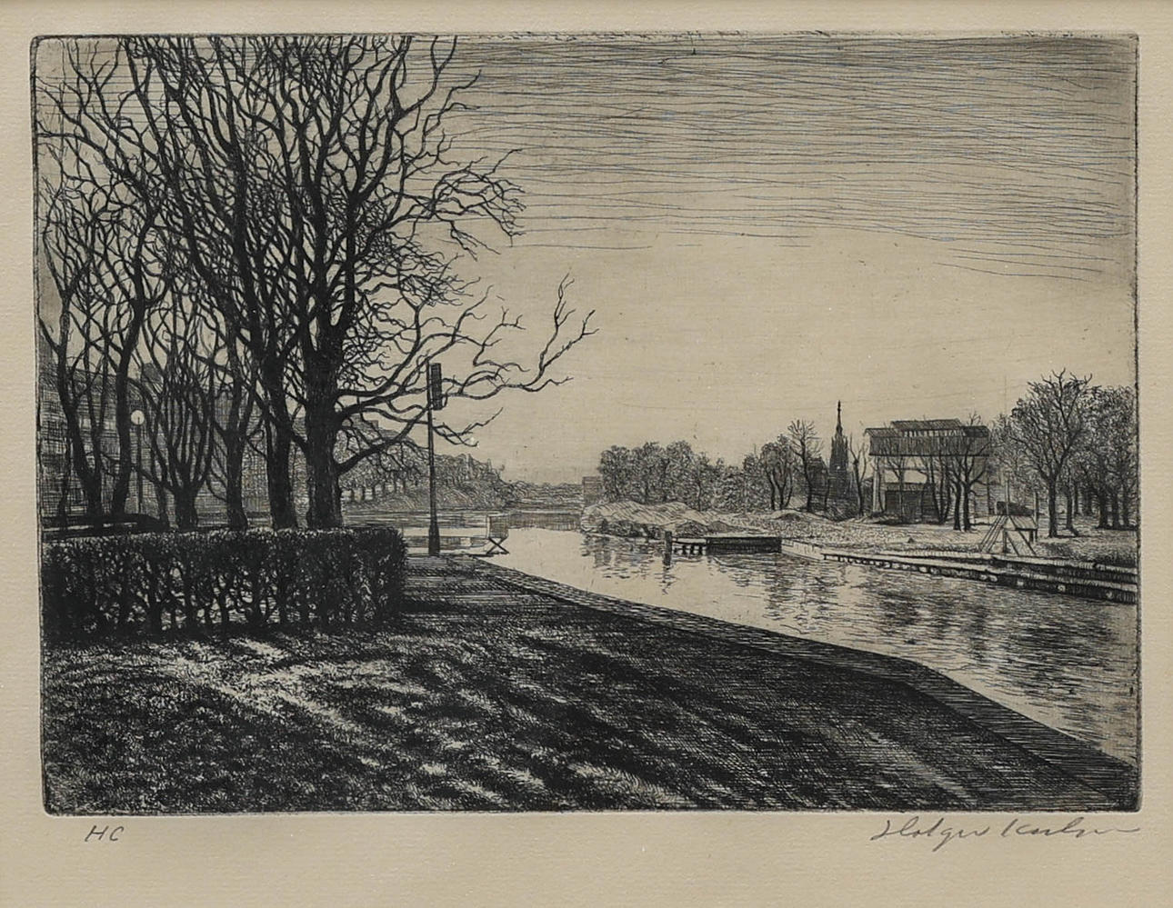 HOLGER KARLSSON, lithograph, Trollhätte kanal, HC, signed.