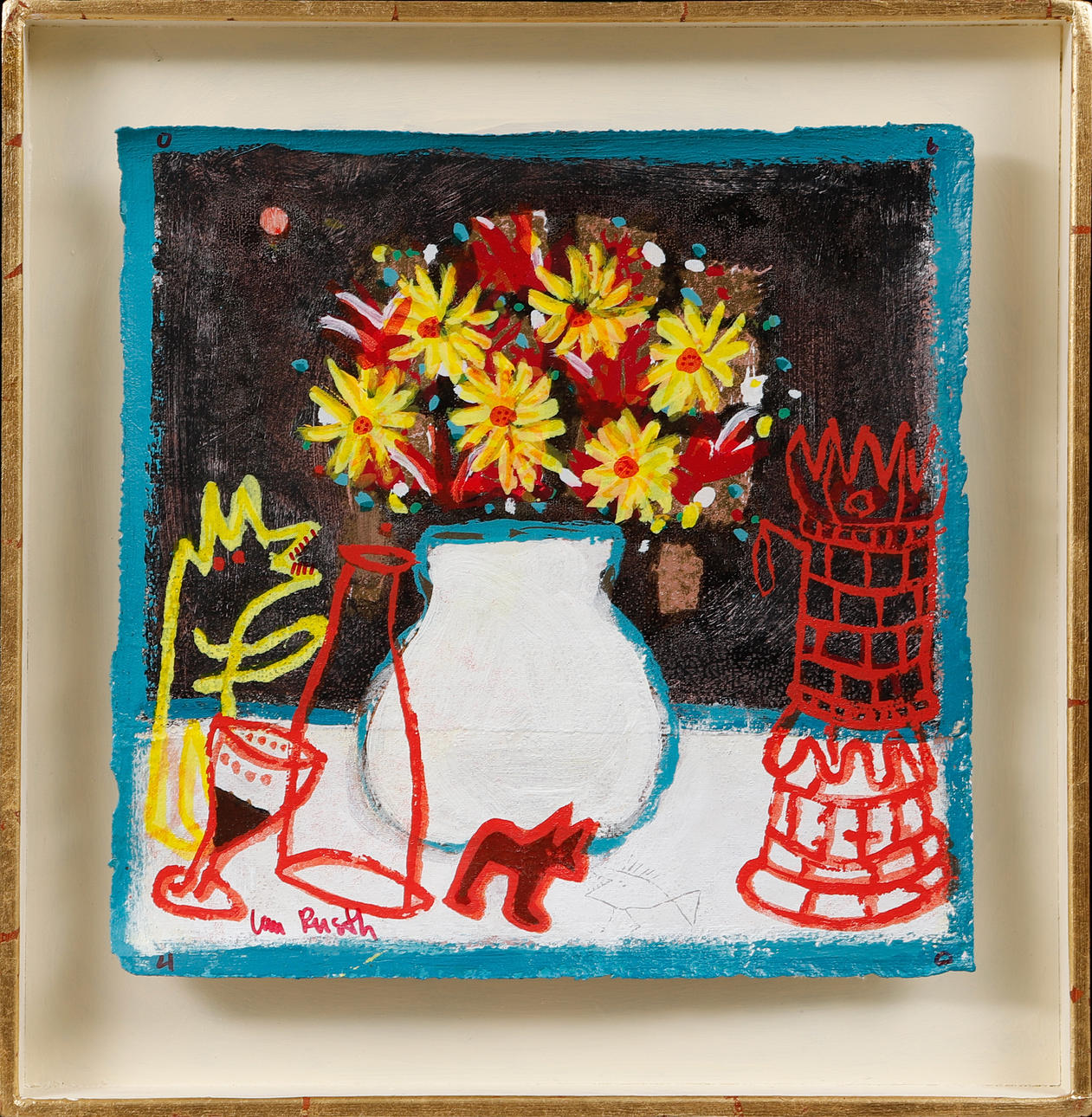 ian-rusth-still-life-with-flower-bouquet-and-tile-oven-hand-coloured