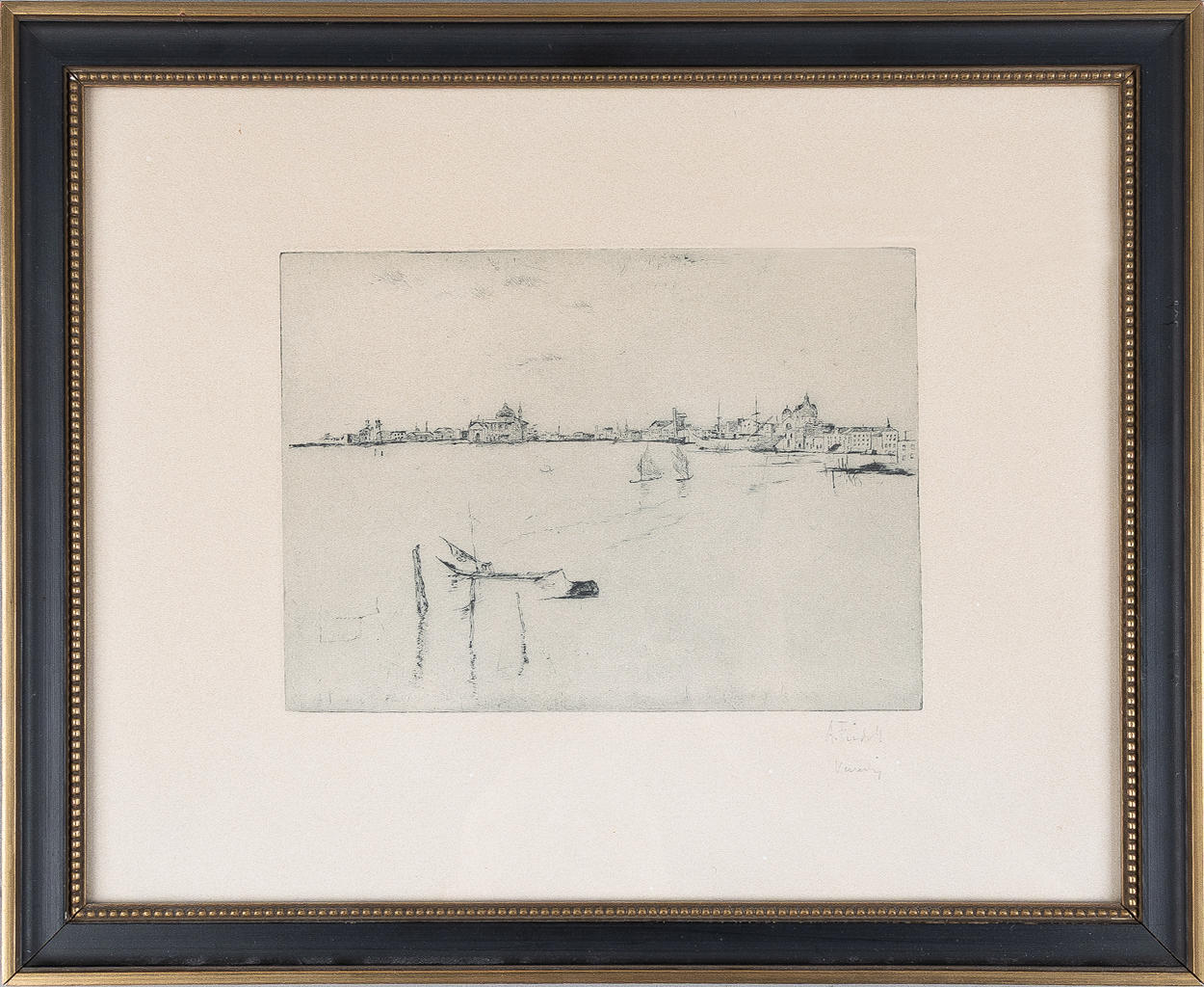 AXEL FRIDELL. “Laguna, Venice”, dry needle etching, signed.