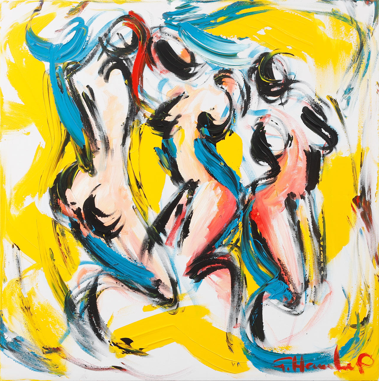 GÖRAN HAUSENKAMP. Composition with figures, oil on canvas, signed.