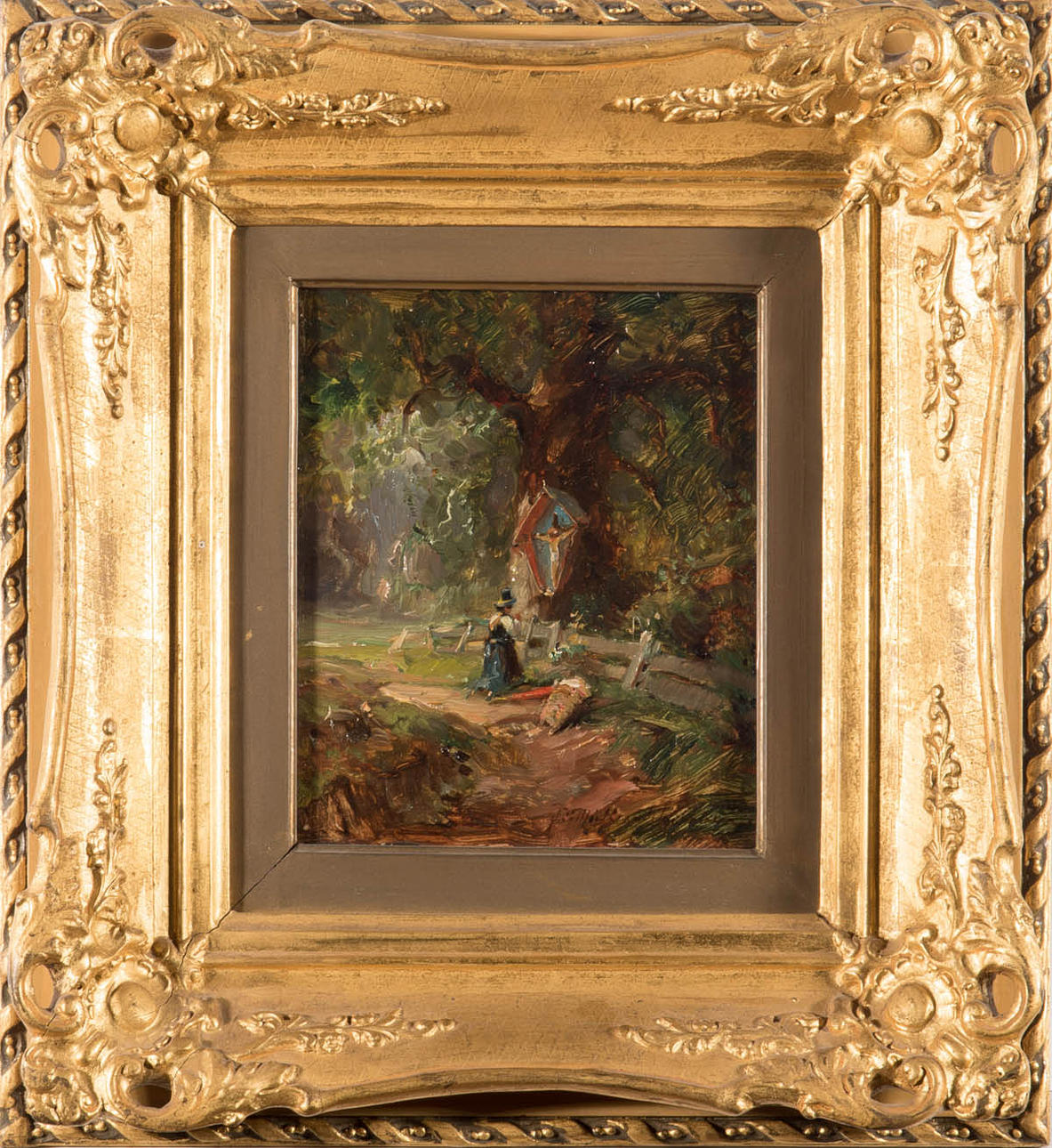 FRITZ MÜLLER- SCHWABEN. Tirolerkvinna i skogen.