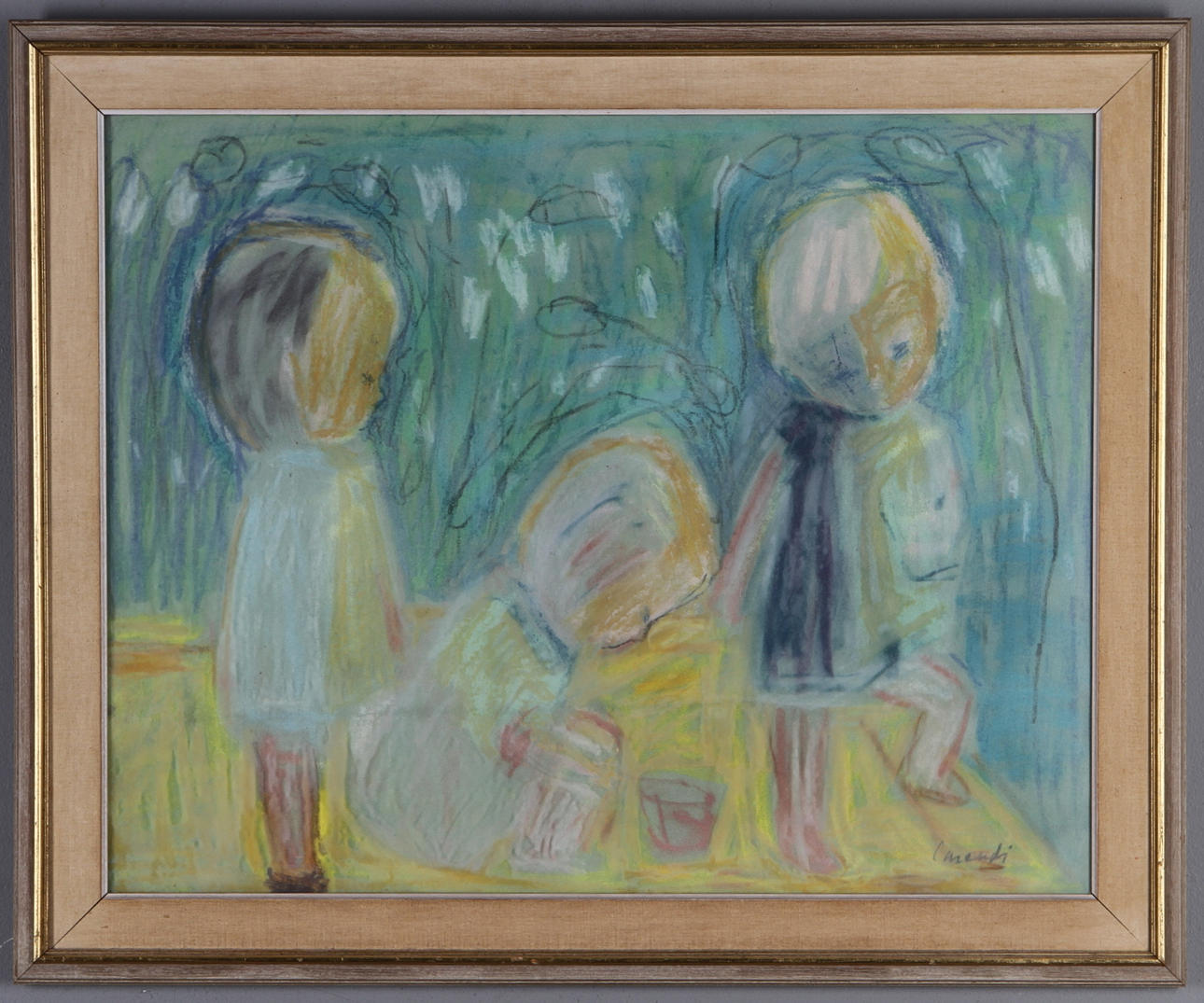 CURT CARENDI. Lekande barn, pastell, signerad.