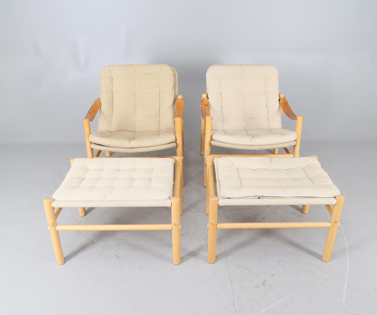 FÅTÖLJER samt pall, 1 par, "Junker", Bror Boije, Dux, 1900-talets andra hälft.