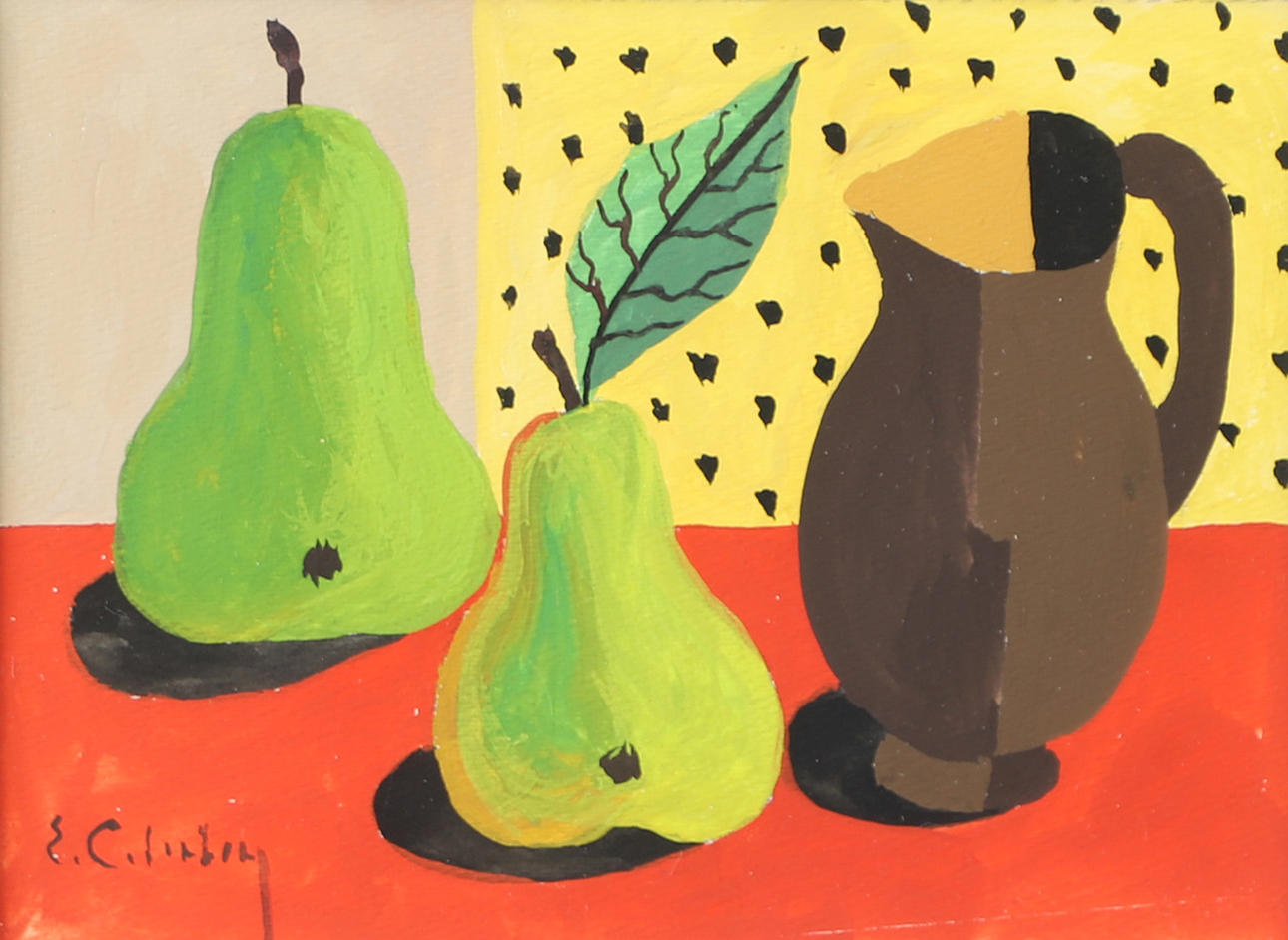 ERIC CEDERBERG. Still life with pear, mixed media signed E. Cederberg.